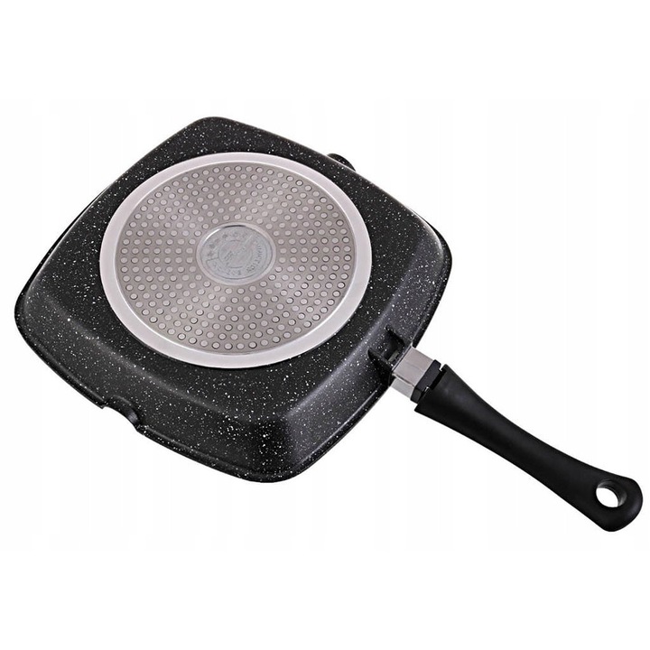 Tigaie granit 24x24x4,5cm, Kinghoff, cu capac din sticla, neagra, set