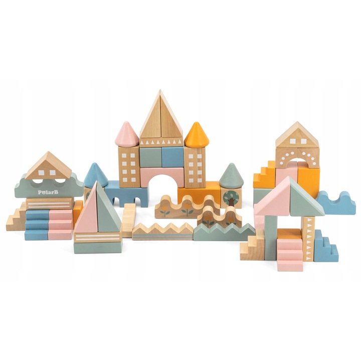 Комплект дървени кубчета Viga, 50 елемента, различни цветове, за деца над 2 години