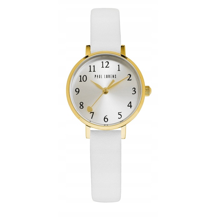 Ceas copii Paul Lorens PL14641A-3C2, cu carcasa aurie, cadran argintiu, curea din piele alba, set cu cutie si sac de cadou