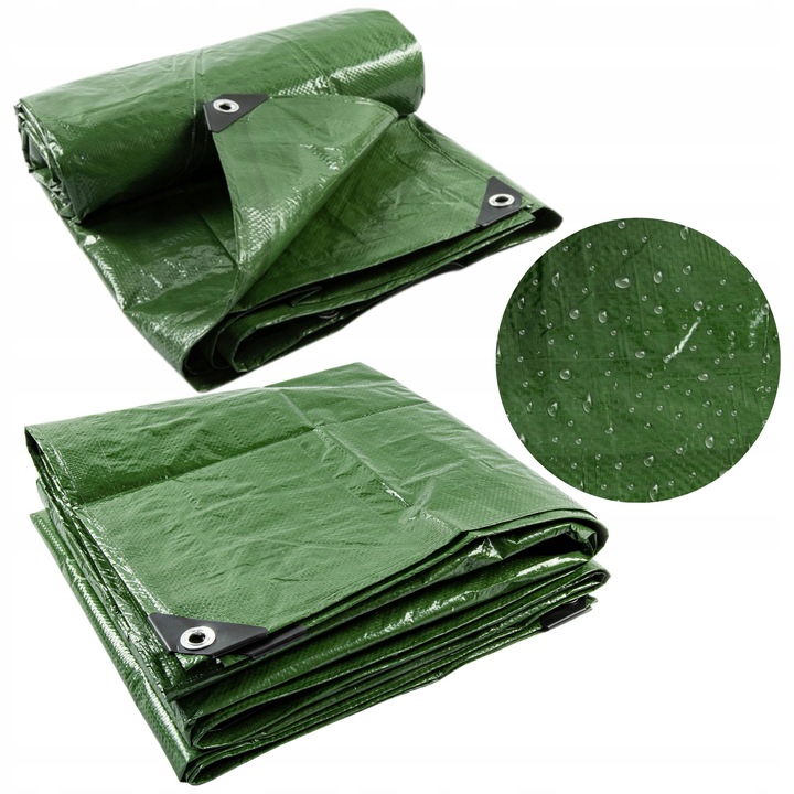Prelata 7x7m, 120g/m2, verde, rezistenta la apa, cu ochiuri metalice