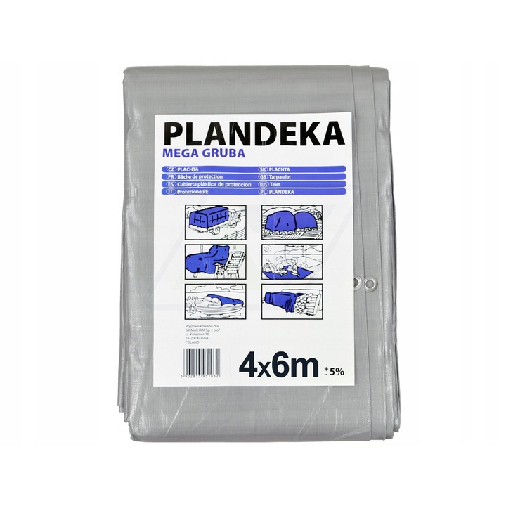 Plandeka Mega Gruba 4x6m, 260 g/m2, argintie-neagra, rezistenta la apa si inghet