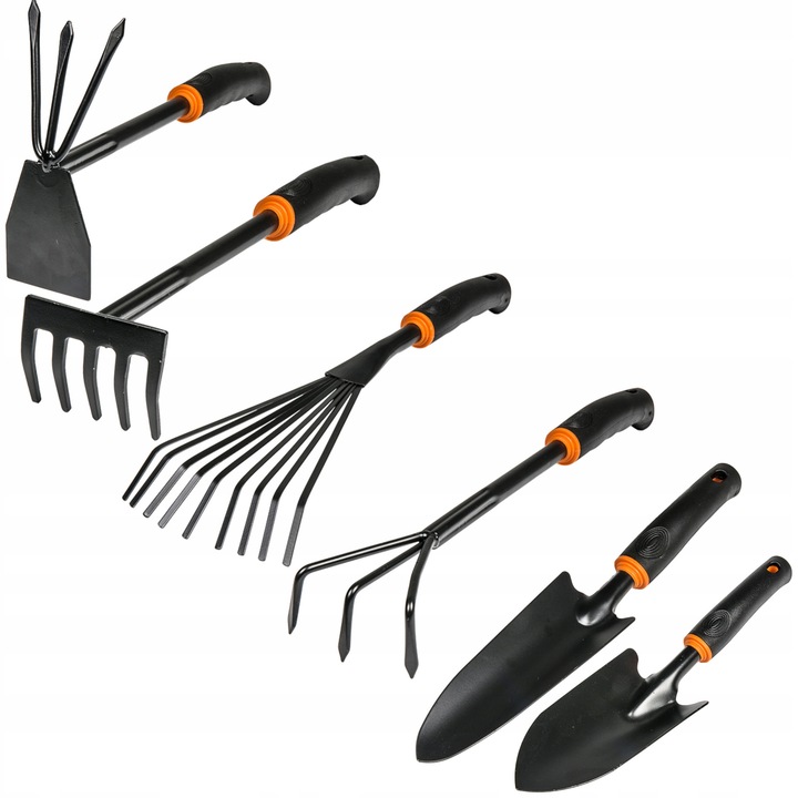 DE LUXE kerti szerszámkészlet, 6 darabos, acél, ergonomikus nyéllel