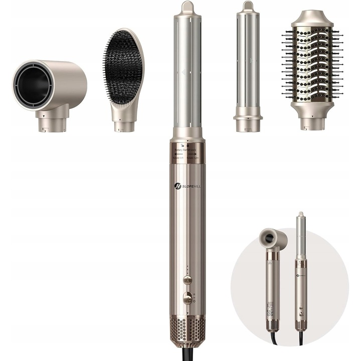 Set 5 in 1 pentru stilizarea parului, uscator, ondulator, placa, perie, multicolor