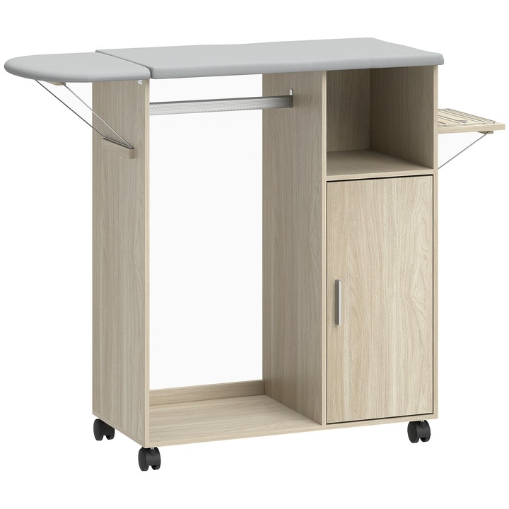 HOMCOM Vasalódeszkás szekrény, textil vasalófelülettel, vászonhatású, 127x42.5x99 cm, többszínű