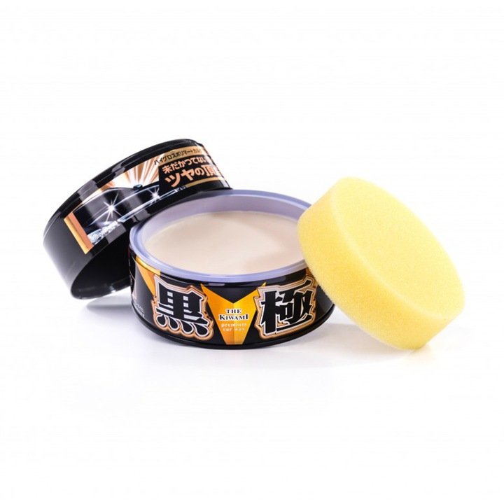 Soft99 Extreme Gloss The Kiwami autóápoló készlet, hibrid kemény viasz karnaubával 200g, IPA 100ml, mikroszálas kendő 5 db, kesztyű 2 db, applikátor, fekete