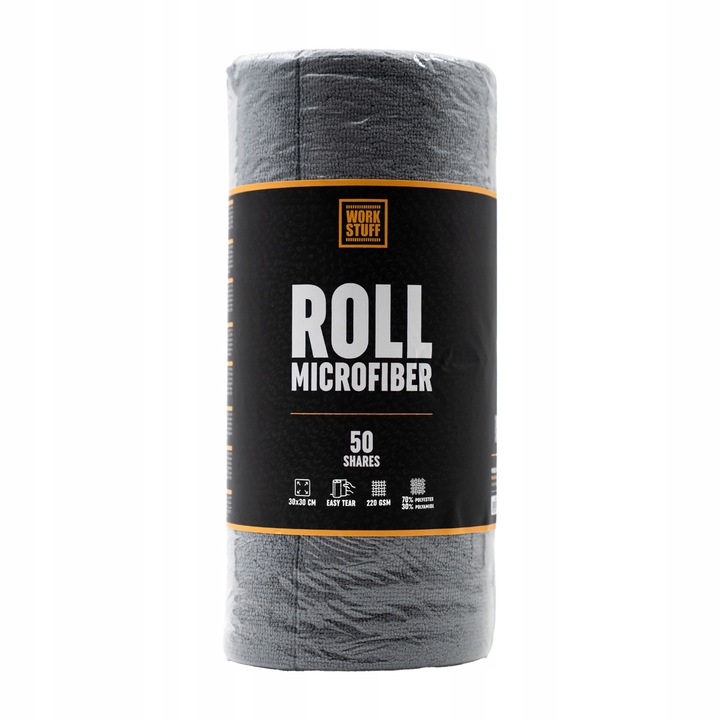 Rola Microfiber Work Stuff, 50 bucati, 30x30cm, gri, 220gsm, pentru detailing auto