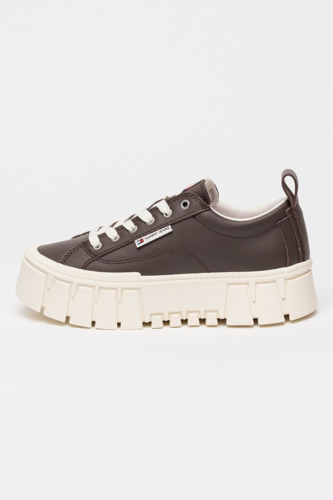 Tommy Jeans, Pantofi sport flatform cu segmente de piele, Maro
