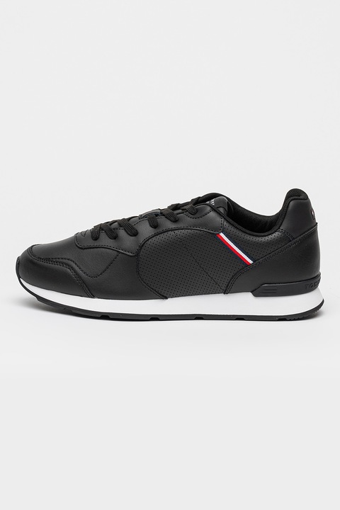 Tommy Hilfiger, Кожени спортни обувки Runner Icon с еко кожа, Черен