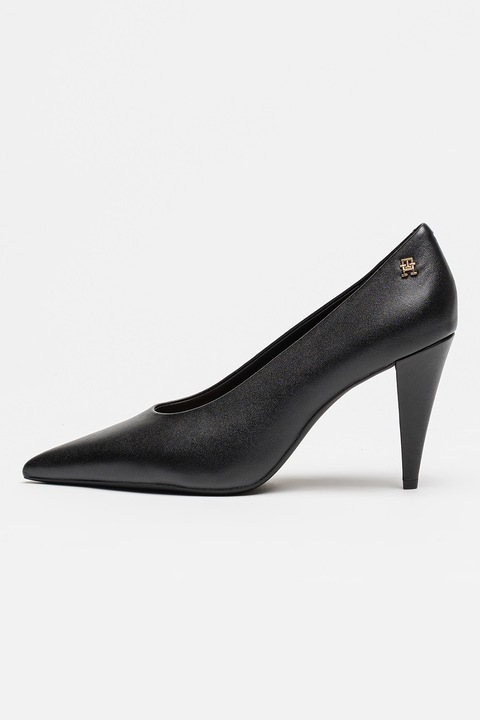Tommy Hilfiger, Pantofi din piele cu toc Smooth, Negru, 40