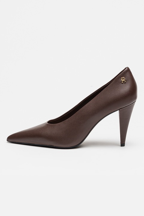 Tommy Hilfiger, Pantofi din piele cu toc Smooth, Maro cognac, 36