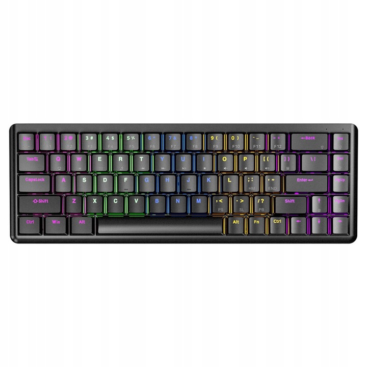 Rampage REBEL mechanikus billentyűzet, alacsony profilú, piros kapcsolók, RGB világítás, 31,5x10,5x2,8 cm, fekete