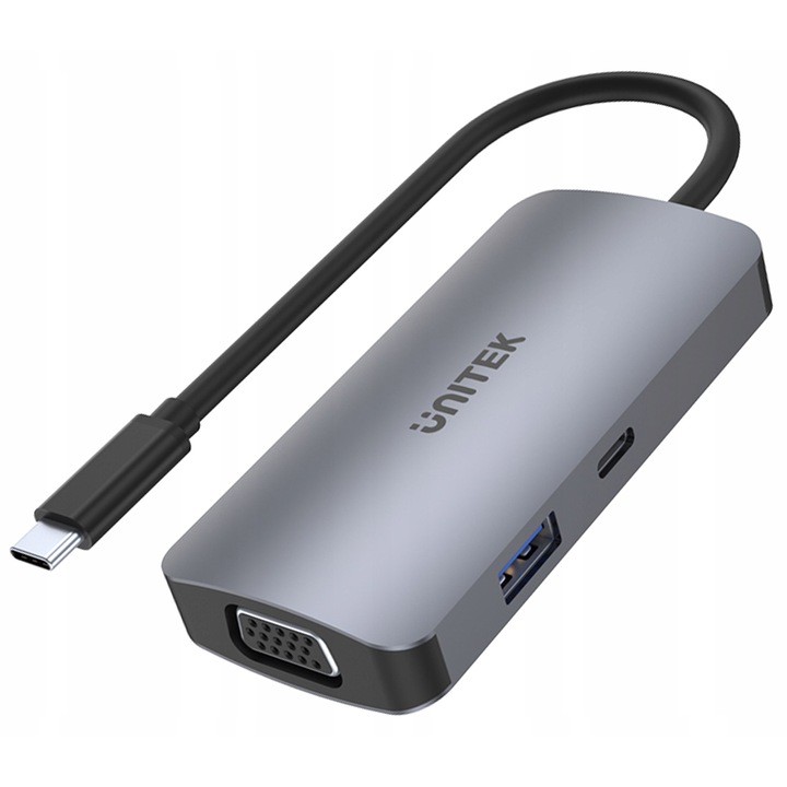 Хъб USB-C UNITEK D1051A, 2xHDMI, 1xVGA, 1xUSB A, 1xUSB C, сив