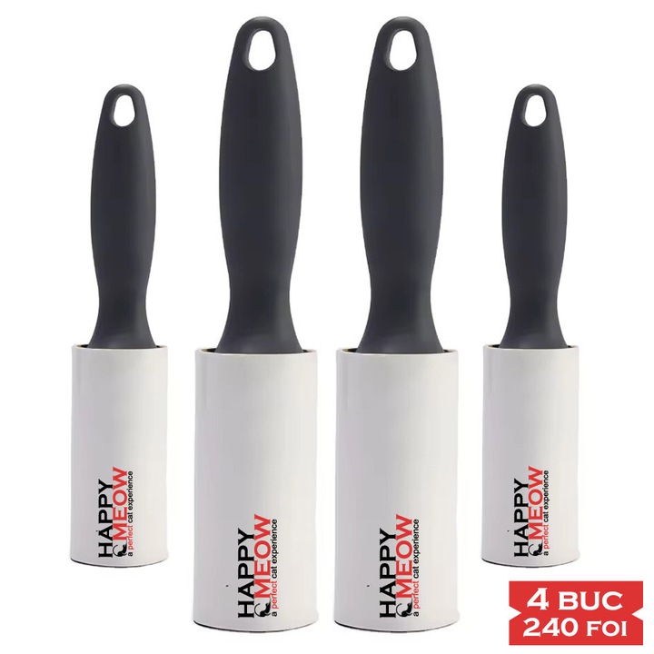 Set 4 role de scame adezive Happy Meow, 240 foi – curatare rapida pentru haine si textile