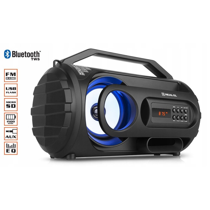 Boxa portabila REAL-EL X-710, 10W, Bluetooth/USB/Aux, neagra, 284x145x177mm