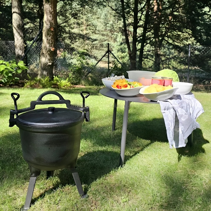 Kociolek zeliwny 8L, Mysliwski, pentru gratar, 3 picioare detasabile, metalic, pentru exterior