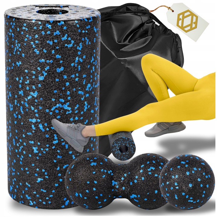 Set masaj EPP, roller, duoball, minge, negru, 30x15cm, 16x8cm, 8cm