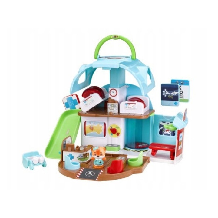 Klorofil Erdei Kórház szett, hordozható kórház 2 ággyal, 7 kiegészítővel, orvos figurával, többszínű, 18 hónapos kortól