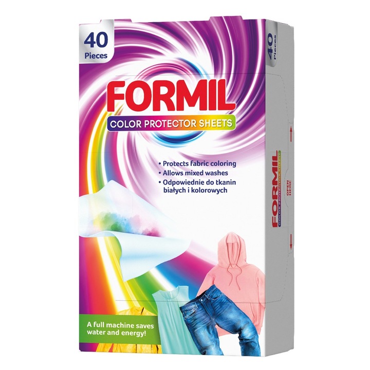 Servetele captatoare de culoare 40 Buc Formil, Permite spalarea hainelor albe si colorate impreuna, Usor de folosit, Protejeaza culorile si tesaturile