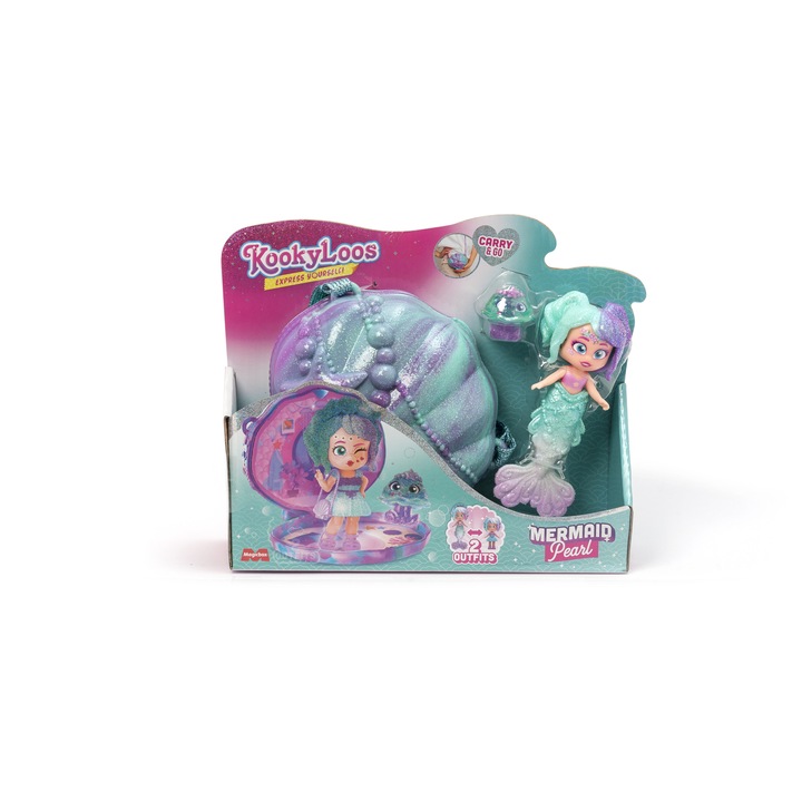 Кукла KookyLoos, Русалка Пърл, 3 изражения, 16x7.1x17.2см, с ексклузивен домашен любимец