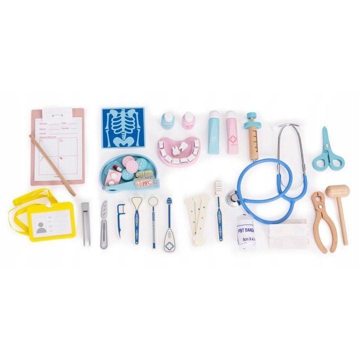 Set joaca doctor, Multistore, 34 elemente, dimensiune 8x19x26cm, din lemn, pentru copii peste 3 ani