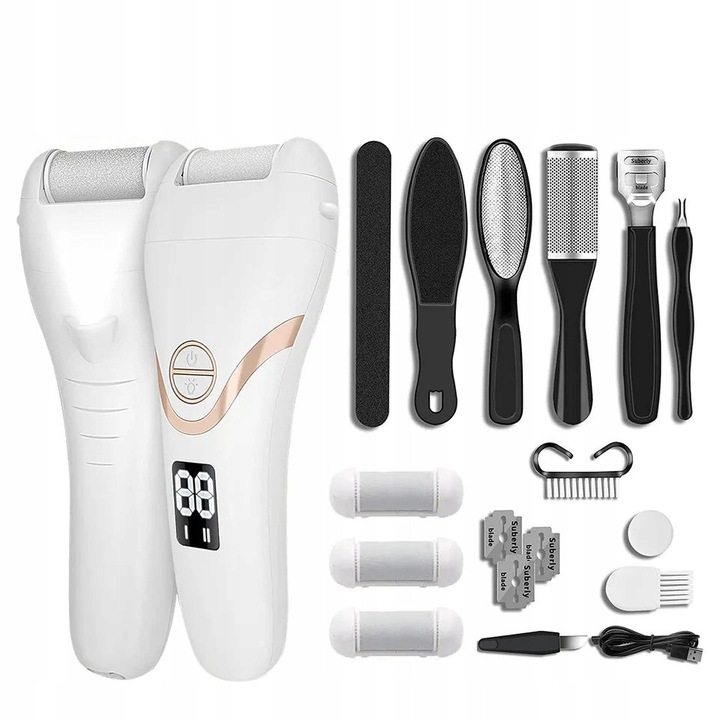 Freza electrica pentru pedichiura Minexo, set cu 18 accesorii, 3 capete, 2 viteze, waterproof, 1200mAh