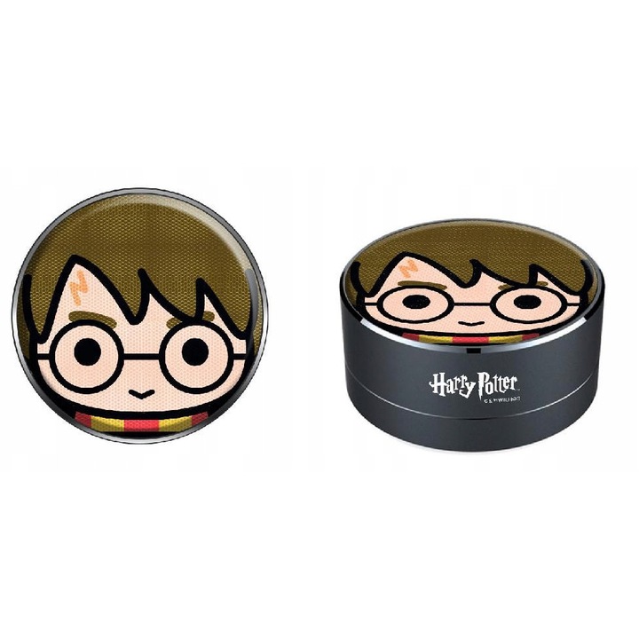 Boxa portabila fara fir Harry Potter, 3W, design compact, aluminiu, 8x8x6,5cm