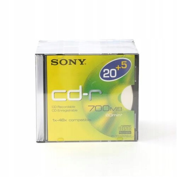 CD-R Sony 700MB, 25 bucati, viteza 1x-48x, slim case