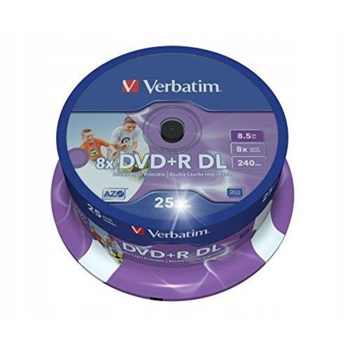 Pachet 25 discuri DVD+R Verbatim 8,5GB 8X DL Cake Box