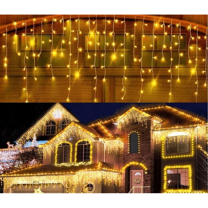 LED гирлянд тип завеса, 600 LED, устойчив на атмосферни влияния IP44, режими непрекъснат и мигащ, Топло бяло/Студено бяло, 30 м