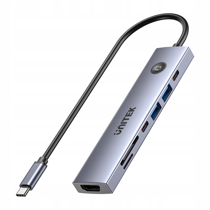 Хъб USB-C Unitek 7в1, PD 100W, HDMI On/Off