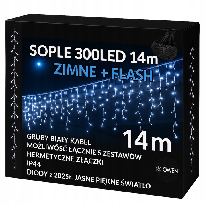 Cortina luminoasa LED 300, alb rece, efect Flash, 14m, IP44