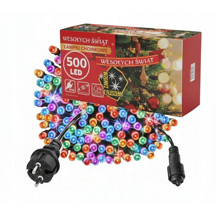 Lampki de Craciun LED 500, multicolor, efect flash, 35m, pentru exterior