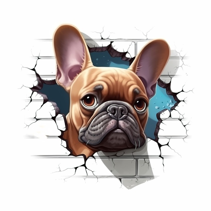 3D Francia bulldog falmatrica, prémium textil repositionálható matrica, öko nyomtatás, 60x50 cm