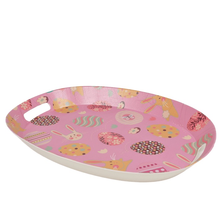 Tava de servire pentru Paste cu manere ergonomice, model Oua Colorate Abstracte, 34 x 24.5 cm