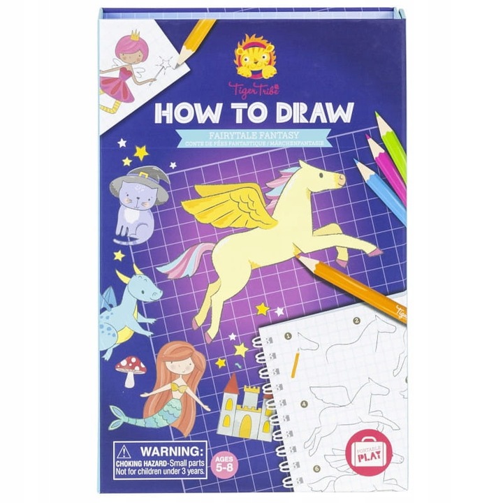 Set de desen Tiger Tribe, 36 pagini, 9 creioane colorate, 15,5x3,5x24 cm