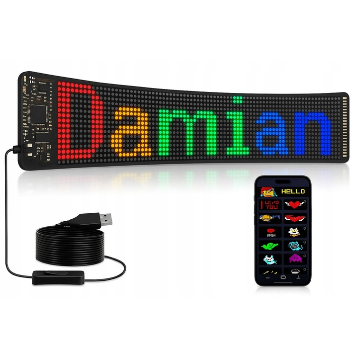 Tablica LED programabila pentru camioane, 38x10cm, efecte dinamice, personalizare prin aplicatie, waterproof