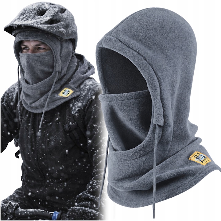 Cagula de iarna pentru ciclism, Gearox, kr5, universala, calda, respirabila, rezistenta la vant, gri inchis, fleece, material fleece, material elastic, protectie impotriva frigului, protectie impotriva vantului, confort