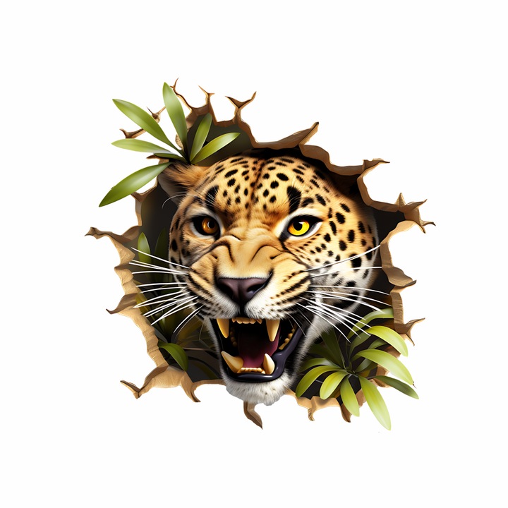 3D Leopárd falmatrica, prémium áthelyezhető textil matrica, öko nyomtatás, 60x50 cm