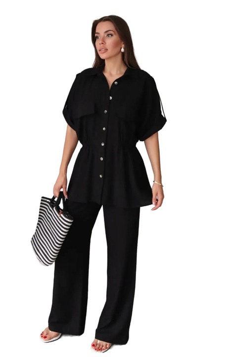 Compleu din doua piese, JANES, Relaxed Fit, negru, amestec de in