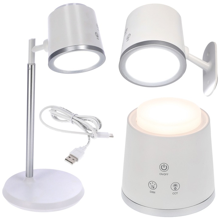 Lampa LED multifunctionala JUMI, alba, 6W, 3 temperaturi de culoare, inaltime reglabila