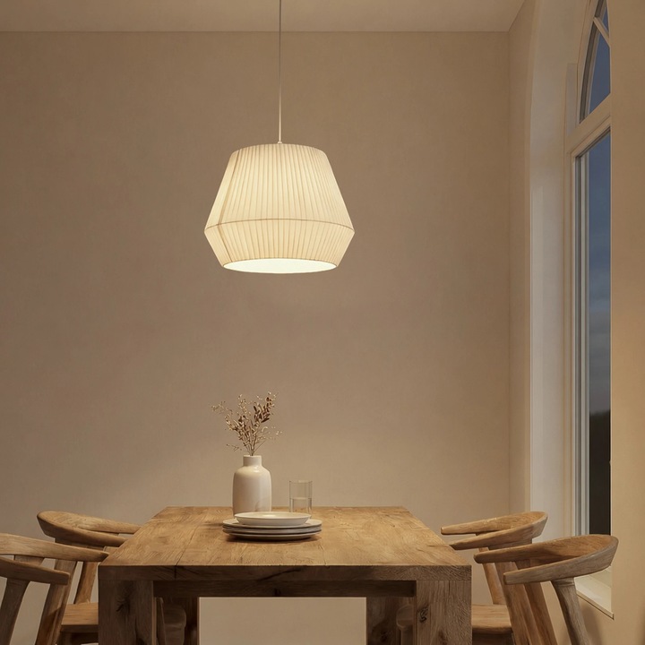 Plafoniera premium, model Vitore, ALB, fasung E27, sistem de prindere, 50 x 41 cm, metal si textil, LINDBY