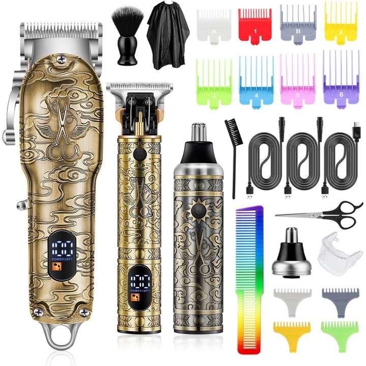 Set de scule reincarcabile de tuns si barbierit profesinal complet