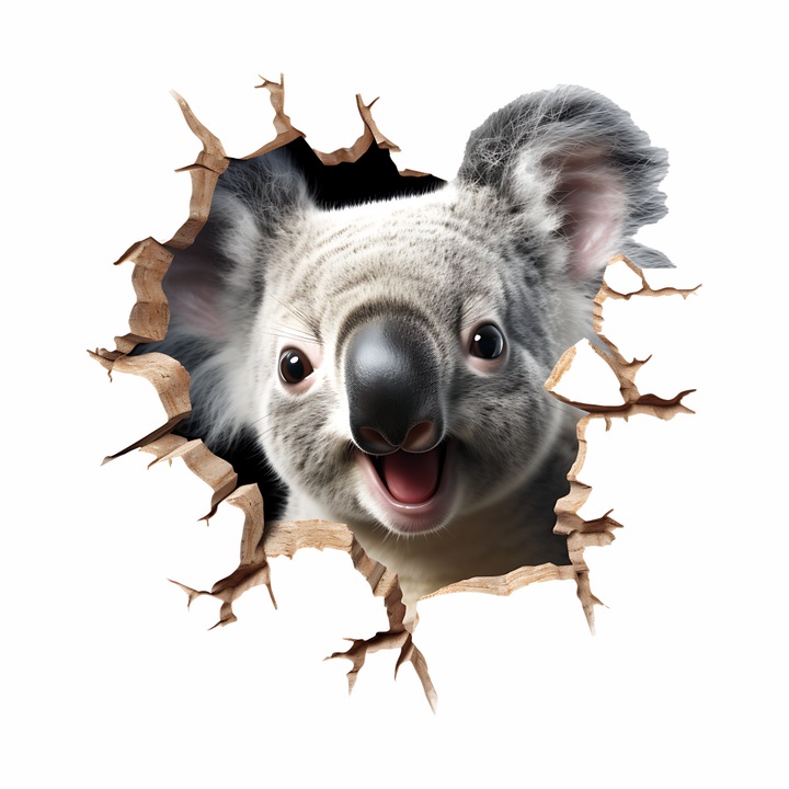 3D Koala falmatrica, prémium textil repositionálható matrica, öko nyomtatás, 60x50 cm
