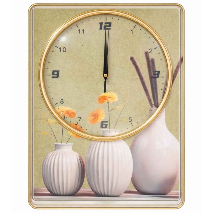 Ceas tip tablou 30 x 40 cm, vaze cu flori