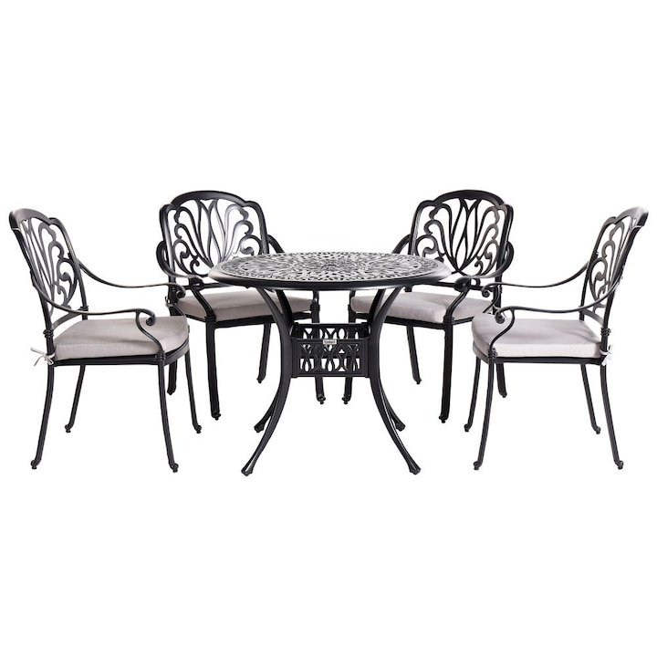 Set dining pentru gradina cu 4 locuri Ancona cu perne Metal Negru