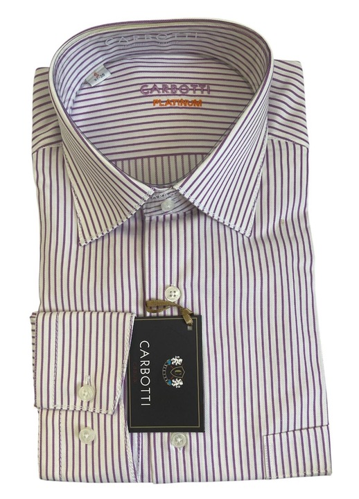 Férfi hosszú ujjú ing, fehér-lila csíkos, 37-38-as méret, pamut-poliészter anyag