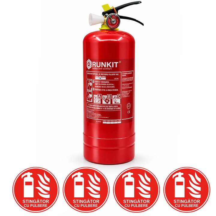 Extinctor Stingator cu pulbere P3, 3kg, manometru si suport de prindere, RUNKIT, stingere incendiu, foc, valabilitate 5 ani