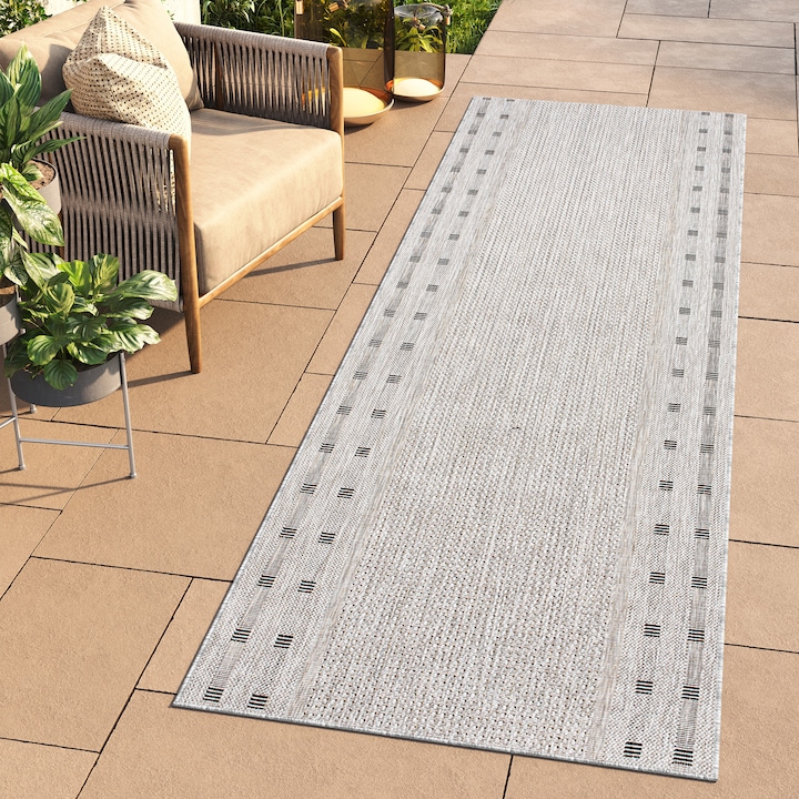 Covor, Tapiso, Melissa CHO, 100 x 200 cm, Gri Deschis, Inaltime Fir 6 mm, OEKO-TEX, Pentru Living, Dormitor, Hol, Rezistent La UV, Reversibil, Lavabil, Usor de curatat, Rezistent La Intemperii, Temperatura de Spalare 30°C