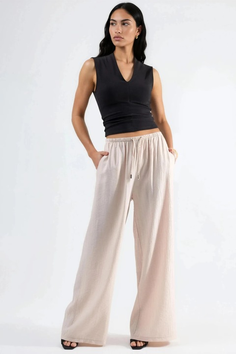 Pantaloni dama, Busem, talie cu snur bej natural, 100% poliester, S INTL