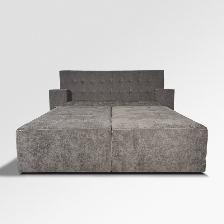 Canapea extensibilă Iza Rafael, tablie tapitată, gri grej, 250x115x105 cm